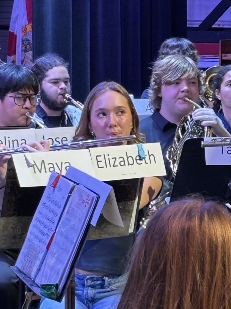 a group of people playing musical instruments in front of a crowd
