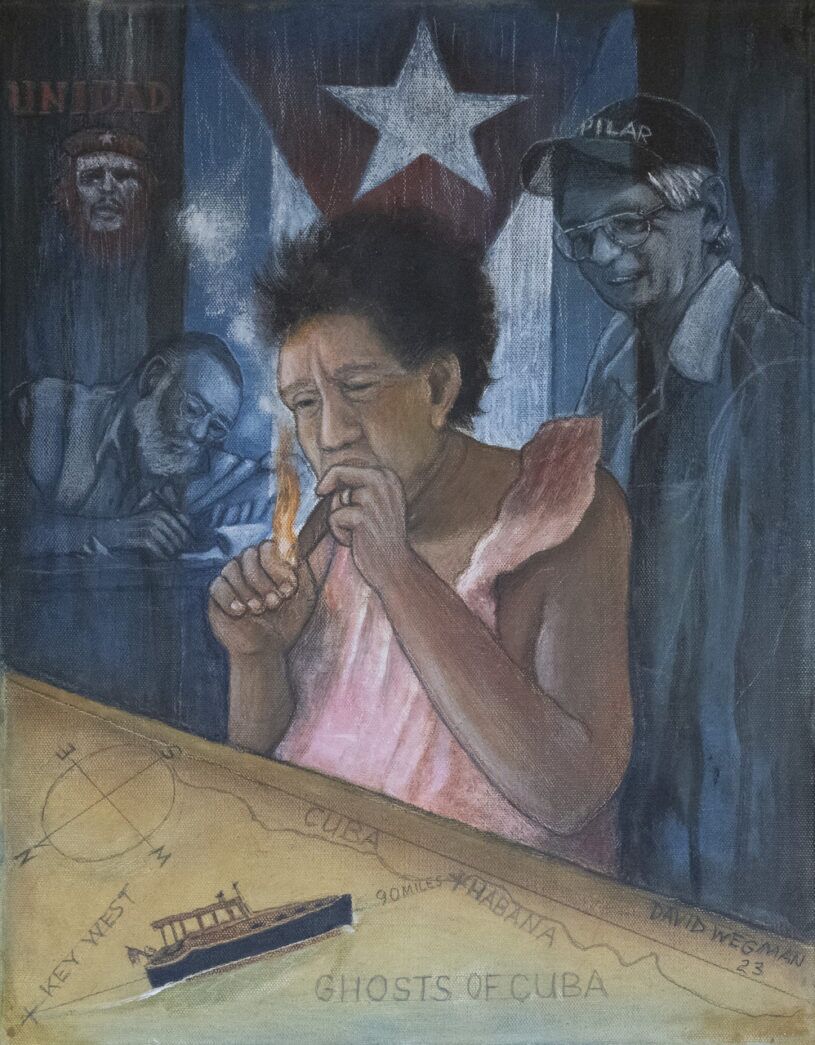 a painting of a woman smoking a cigarette