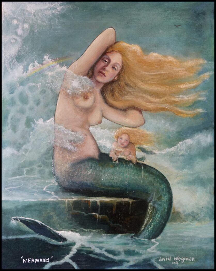 a painting of a mermaid holding a baby