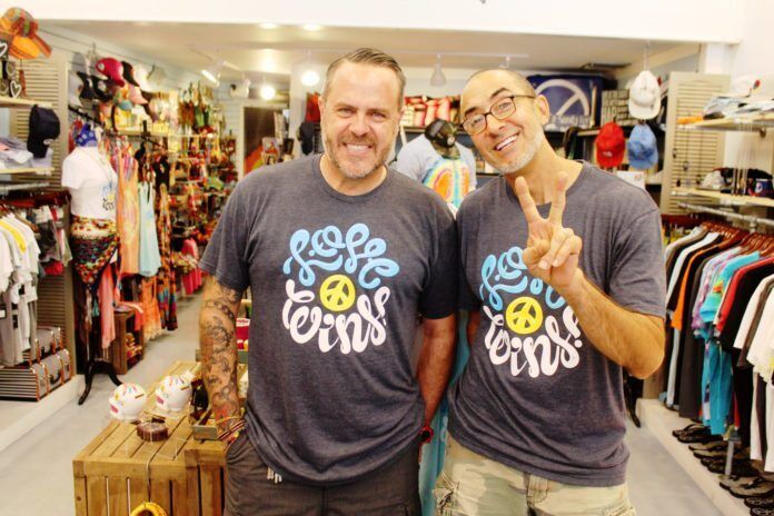 0814_PeaceStore1 “LOVE WINS” designs debut at the Peace Store - A man standing in front of a shop - T-shirt