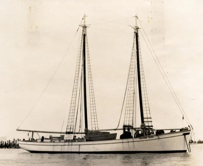HistoricSchooner Saving a schooner – Historic flagship limps home to Key West - A large white boat sitting next to a body of water - Western Union
