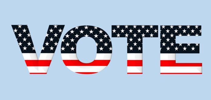 the word vote written in american flag colors