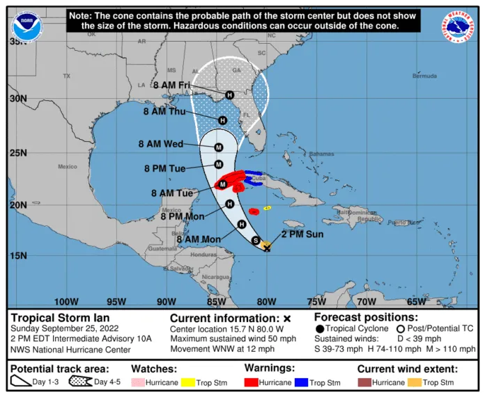 Sunday afternoon update a map of the tropical storm system