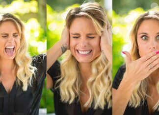 BEHIND THE BLONDE — THE BEGINNING: THE BITCH a woman making a funny face with her hands