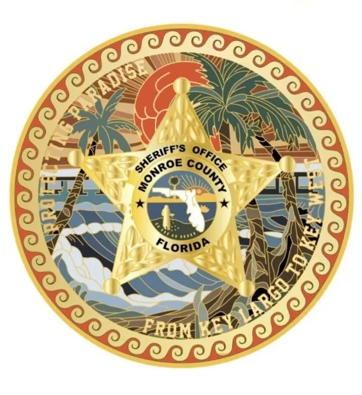 a sheriff badge with palm trees in the background