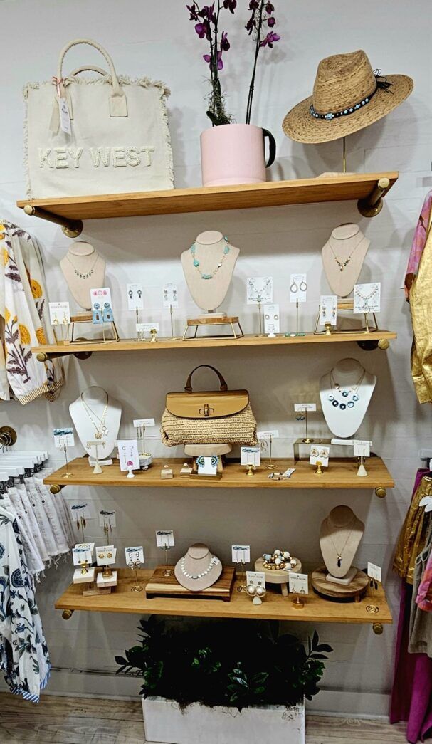 a clothing store with a variety of items on shelves