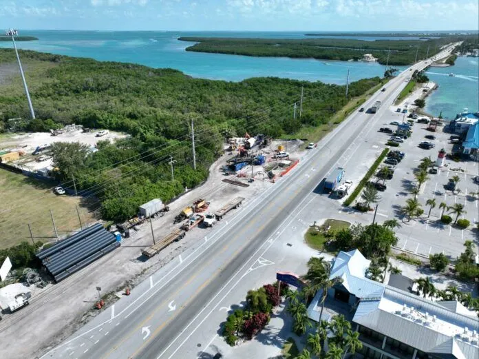 FKAA water project an aerial view of a road and a body of water