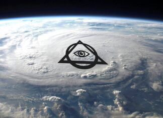 WEATHER UNDER CONTROL AND OTHER CONSPIRACY THEORIES an eye in the center of a triangle on top of the earth
