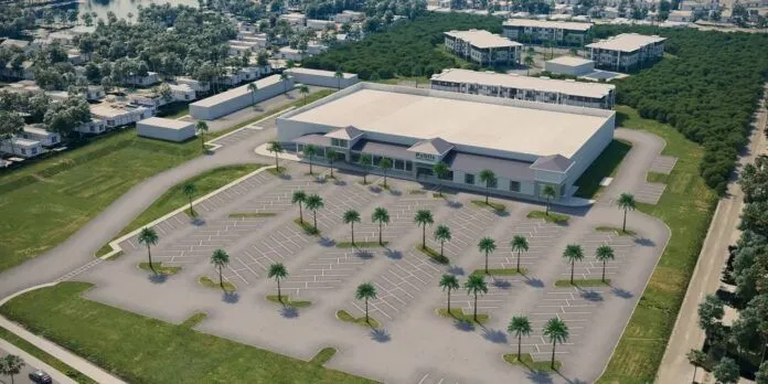 Publix rendition an aerial view of a parking lot in a city