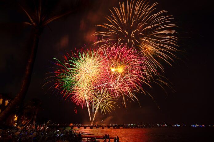 Copy of KW FIREWORKS 1 (1) (1) (1) Large a fireworks display over a body of water