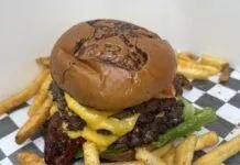 GO BIG OR GO HOME: BIG BITE BURGER IS A MUST-TRY TRUCK a cheeseburger with fries on a checkered table cloth