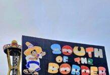 MILES TO GO: ROAD TRIP RESPONSIBILITIES a large sign that says south of the border