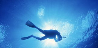 #News: Volunteer Divers Become Year-Round Asset - A man flying through the air while swimming in a body of water - Scuba diving