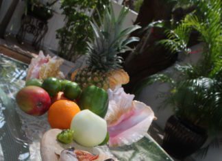 #Eat: Bahamas-born local makes fresh conch salad - A plate of food on a table - Bahamian cuisine