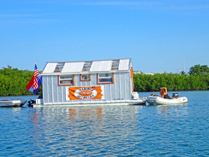 Tie-up take-out – Harbor Hillbillies open for business in Boot Key - A small boat in a body of water - Water transportation