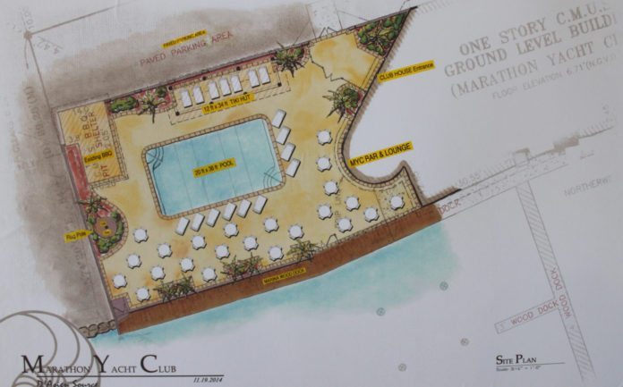 Marathon Yacht Club to add a pool - A close up of a map - Yellow