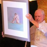 Auction sells the work of local artists - A man standing in front of a screen - Painting