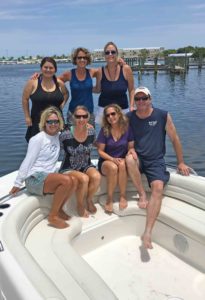 Joe and Michelle join friends and co-workers Victoria, Stacey, Amy G., Kimberly and Capt. Ally for the annual seasonal sendoff to some winter staff at the sandbar. 