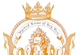 It’s kinda secretive…Krewe sets up in Key West - A close up of a logo - Krewe