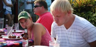 HOW MANY CAN YOU EAT? - A group of people sitting at a table with a plate of food - Lunch