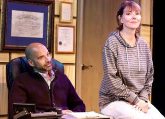 ‘Good People’ opens at The Waterfront Playhouse - A man and a woman sitting on a table - Human behavior