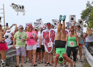 Cow Key Bridge Run: Show us your teats - A group of people standing in front of a crowd posing for the camera - Florida Keys