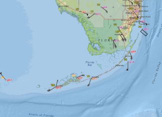 Water receding soon, nearshore waters are unsafe - A close up of a map - Hurricane Irma