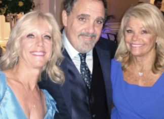 Guests of honor Julie and Jon Landau share a laugh with Lindy Roth, right, at the American Red Cross Gala.