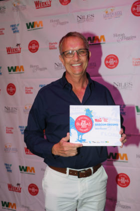 And the Winners Are! - A man holding a sign posing for the camera - Key West Theater