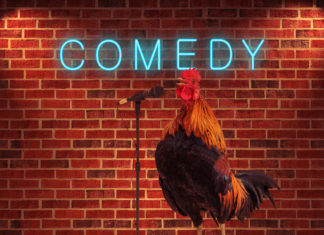 NOTABLE COMICS COMING TO KEY WEST - A person standing in front of a brick wall - Rooster