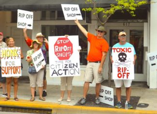 The Cosmetic Controversy: Anti-Sentimism & Legal Vulnerability in Key West? The Whole Story Behind Sam Kaufman’s Cosmetic Vote. - A group of people holding a sign - Picketing