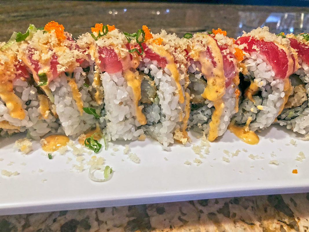 Keys Eats:  Miso Happy Will Make You Me-So Hungry - A close up of a plate of sushi - California roll