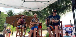 Nashville Songwriters Back at Key West Theater - A group of people sitting on a bench posing for the camera - Robert Hazard
