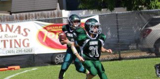 READY FOR SOME FOOTBALL? Signups for youth, 6-on-6 underway - A group of people playing football on a field - Face mask