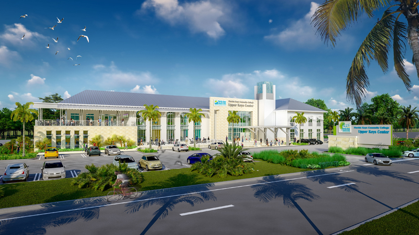 Work underway at college’s new Upper Keys Center - A road with palm trees and a building