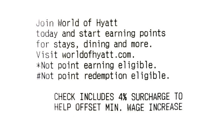 picture of a Hyatt minimum wage receipt