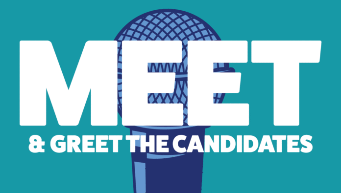 Get to know your candidates! - A close up of a sign - Logo