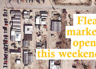 Flea market opens this weekend – Landmark re-energized with new ownership - A sign on the side of a building - Apple pie