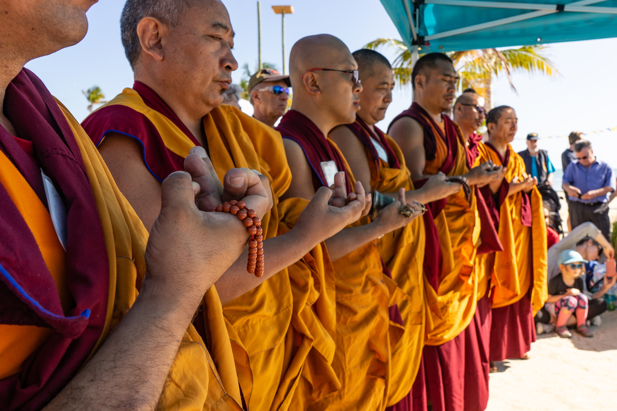 Tibetan Monks perform animal liberation ceremony, release sea turtle