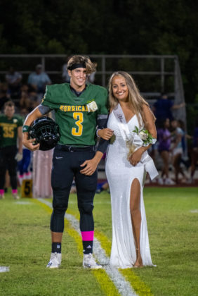 a couple of people that are standing on a field