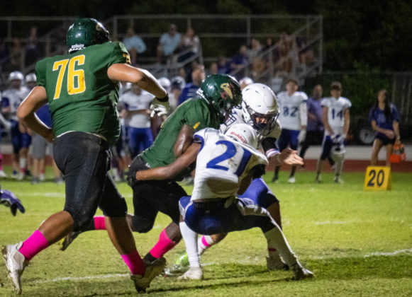 a football player running with the ball during a game