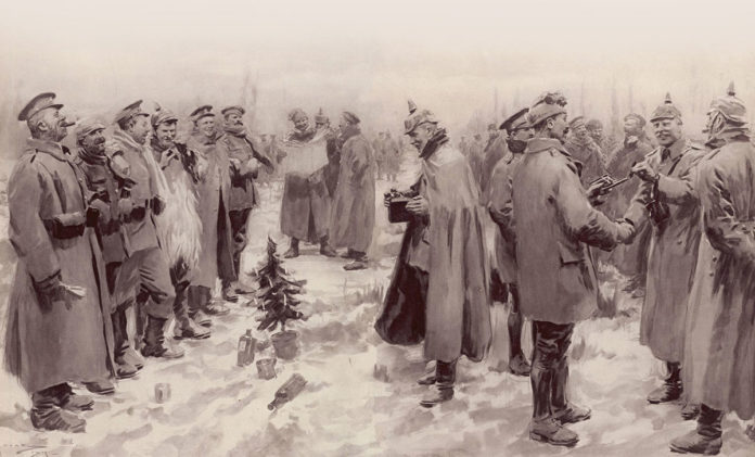 drawing a group of men standing next to each other in the snow