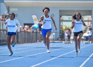 a group of girls running on a track