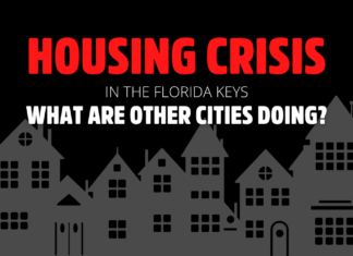 a black and white image of a city with the words housing crisis in the florida