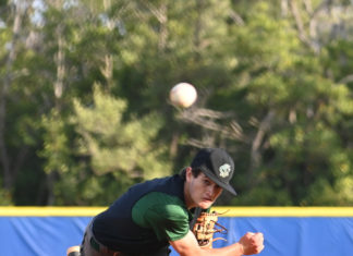 a baseball player pitching a ball on top of a field