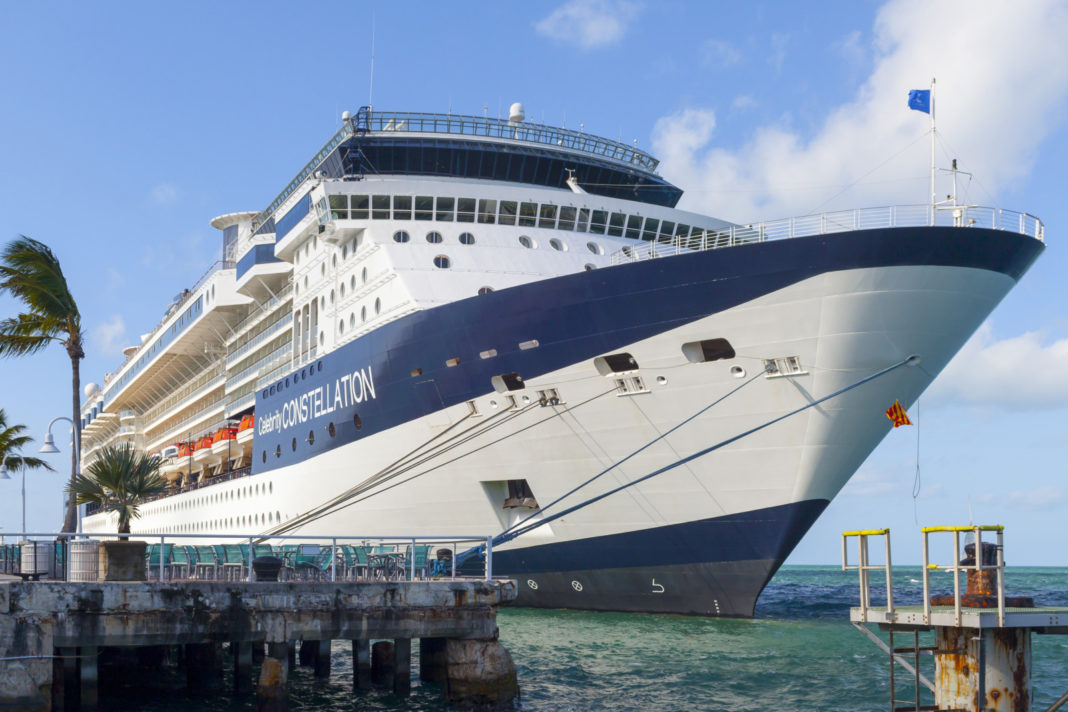 a large cruise ship docked at a pier