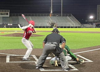 a batter, catcher and umpire during a baseball game