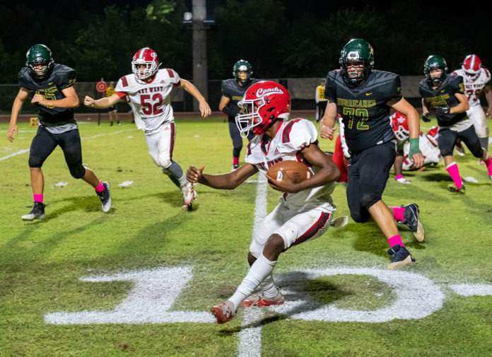 a football player running with the ball during a game