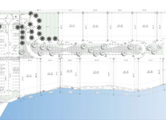 a drawing of a plan of a beachfront area