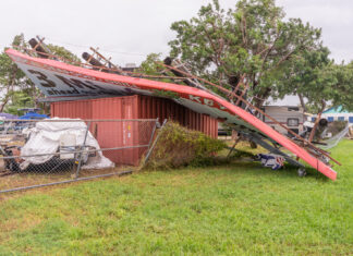 a house that has been knocked over by the wind